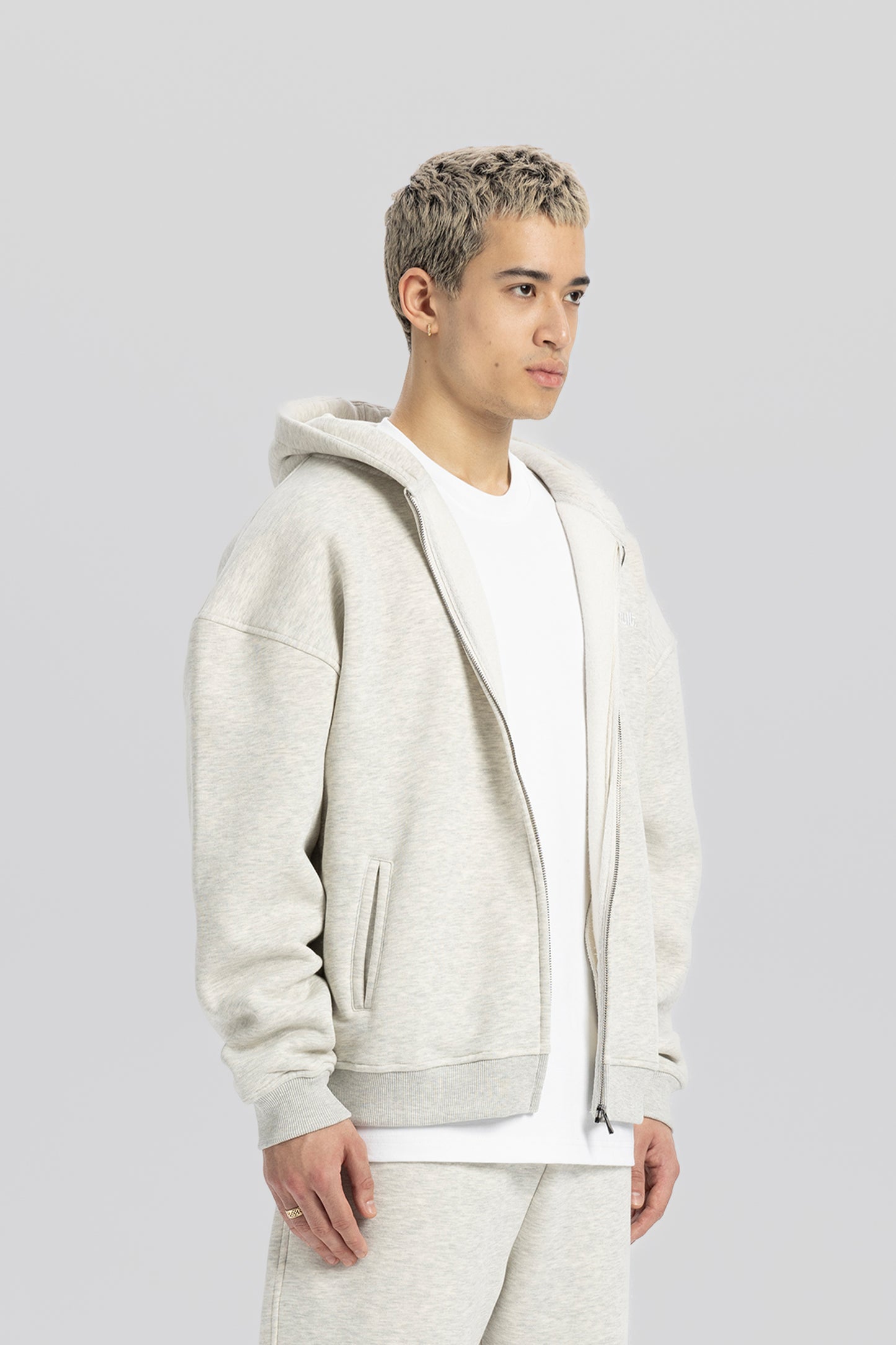 Flawcult bestickter grauer Kapuzenpullover mit Reißverschluss