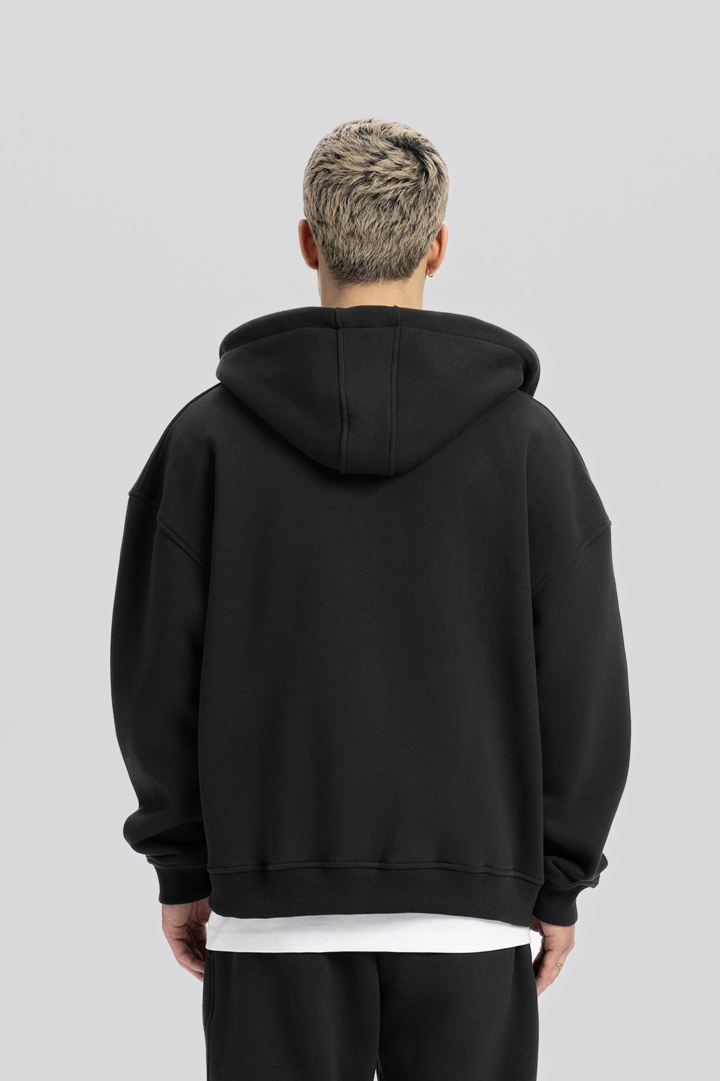 Flawcult bestickter anthrazitfarbener Kapuzenpullover mit Reißverschluss