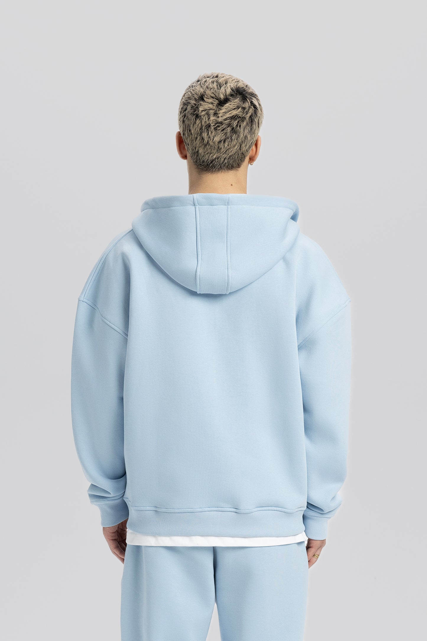 Flawcult bestickter babyblauer Kapuzenpullover mit Reißverschluss