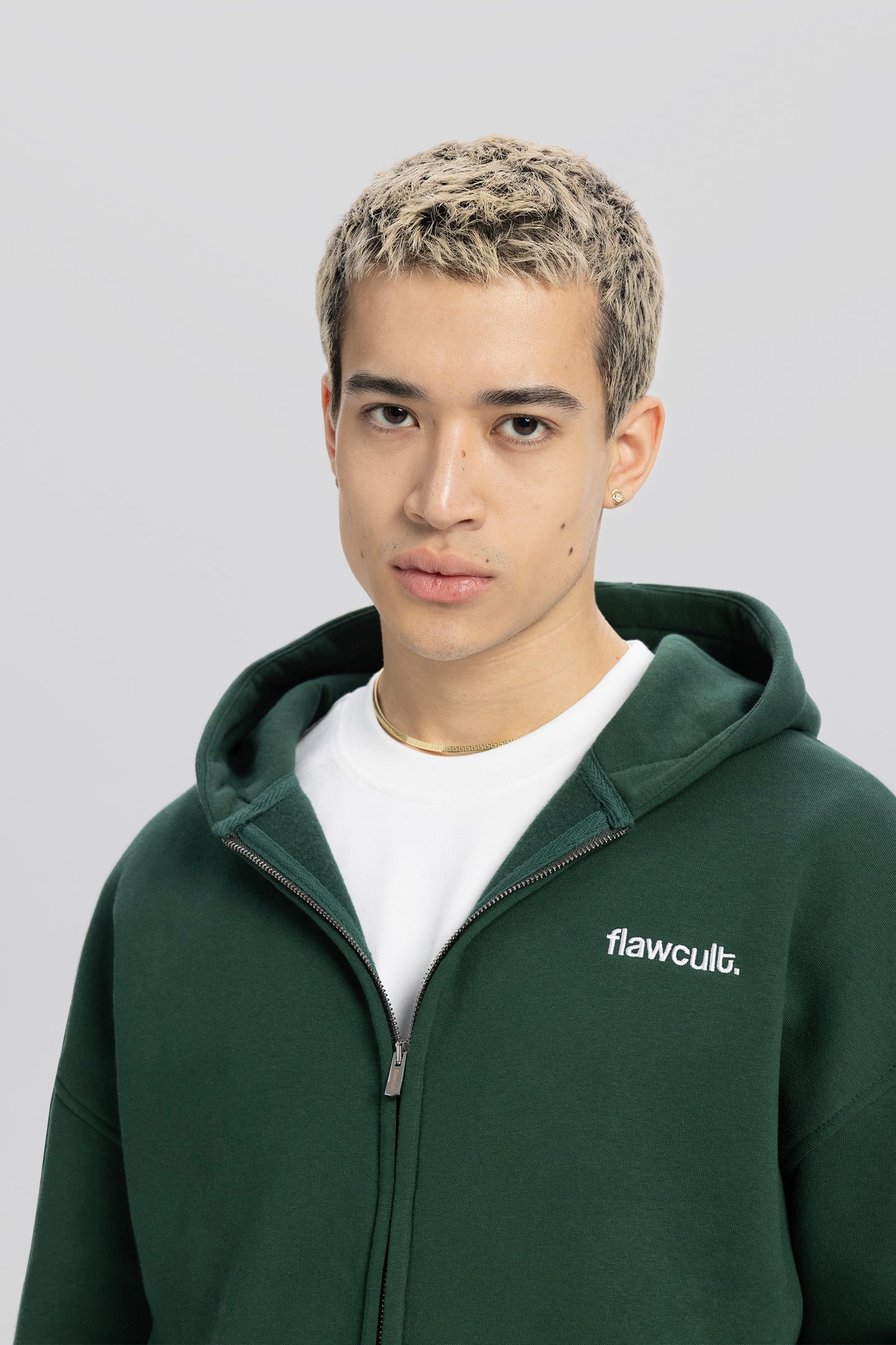 Flawcult bestickter grüner Kapuzenpullover mit Reißverschluss