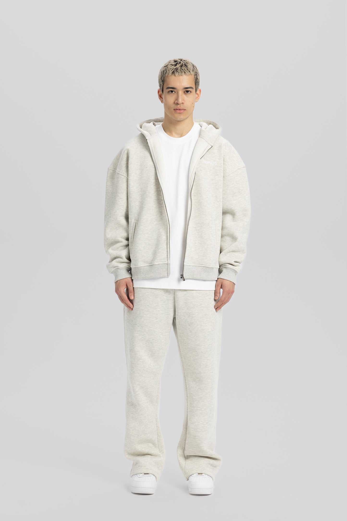 Flawcult bestickter grauer Kapuzenpullover mit Reißverschluss