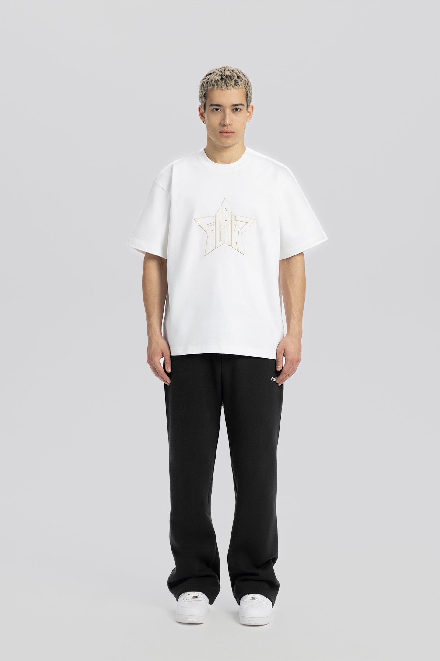 Flaw Embroidery White Star Tee