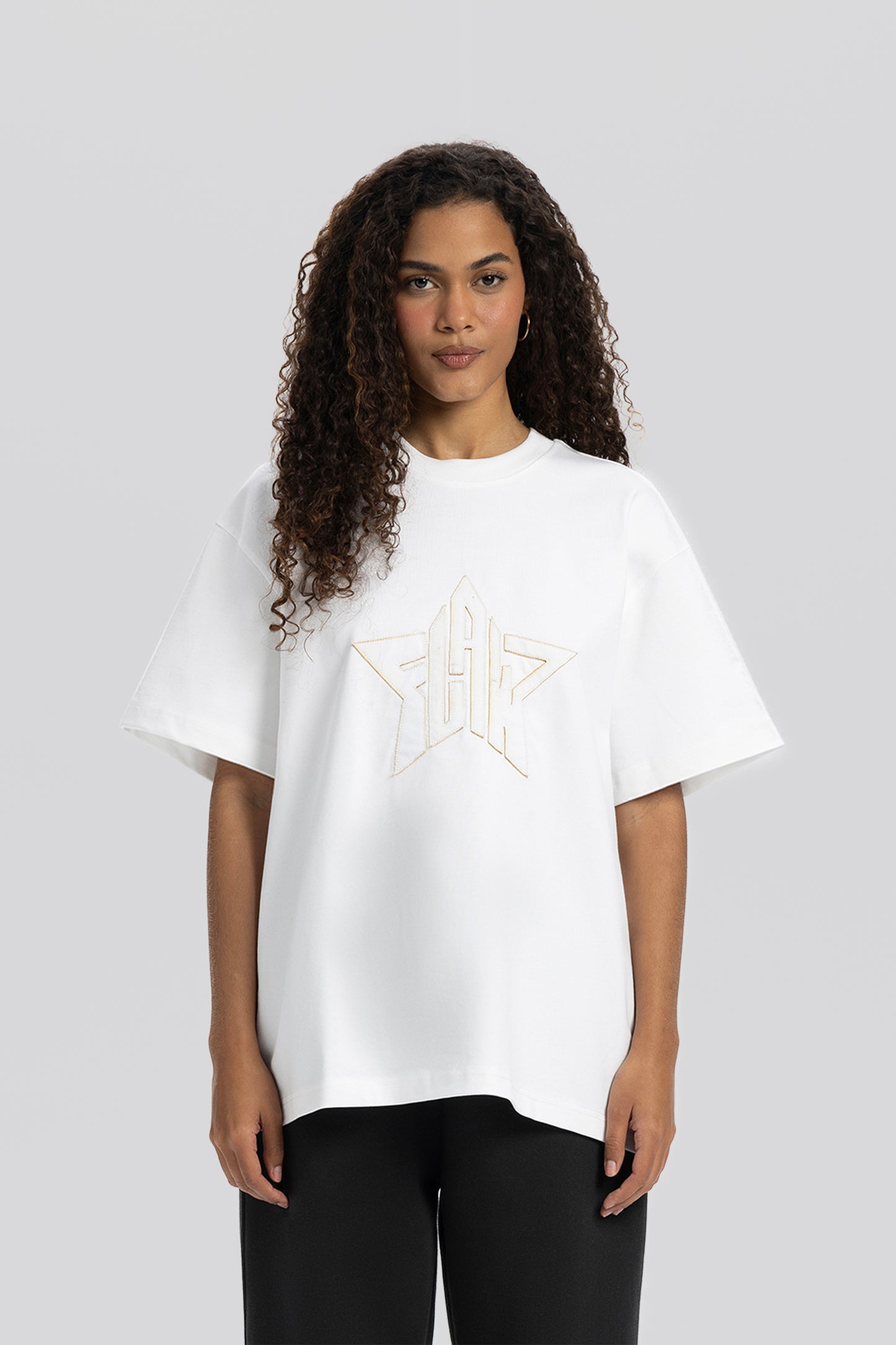 Flaw Embroidery White Star Tee