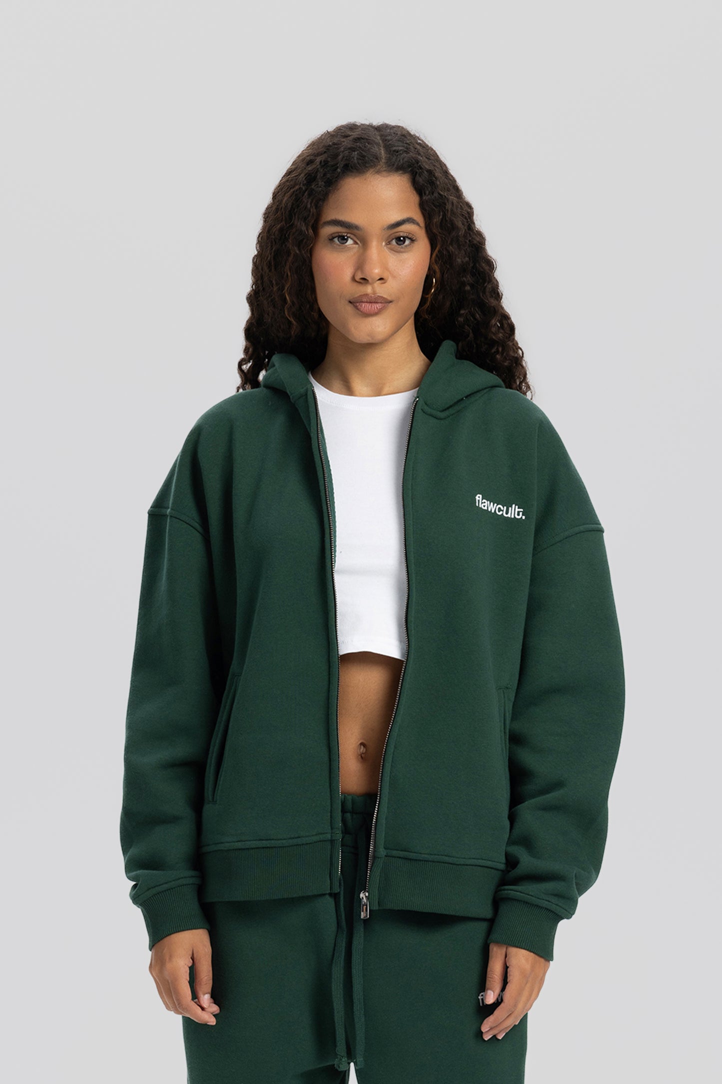 Flawcult bestickter grüner Kapuzenpullover mit Reißverschluss