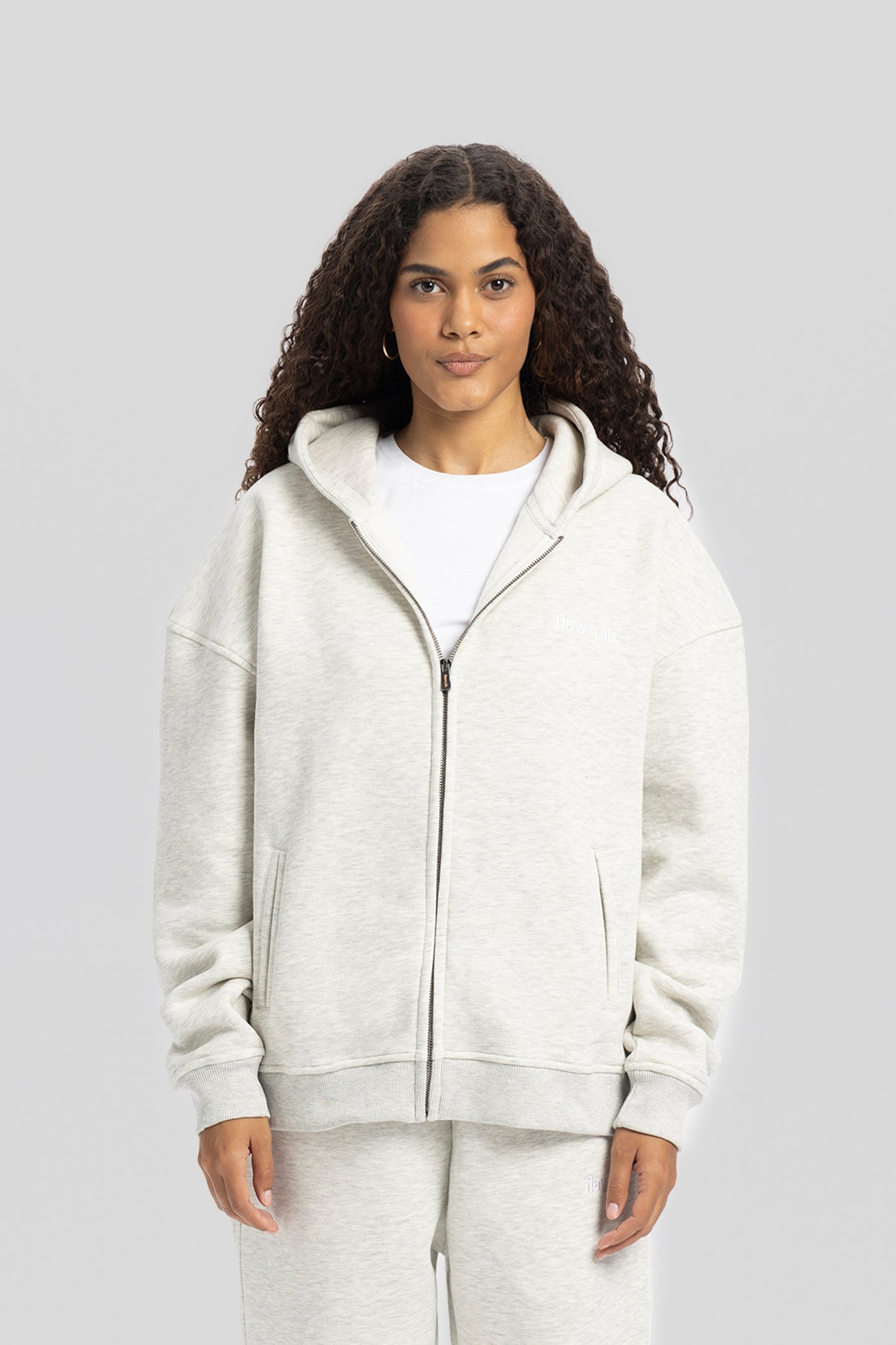 Flawcult bestickter grauer Kapuzenpullover mit Reißverschluss