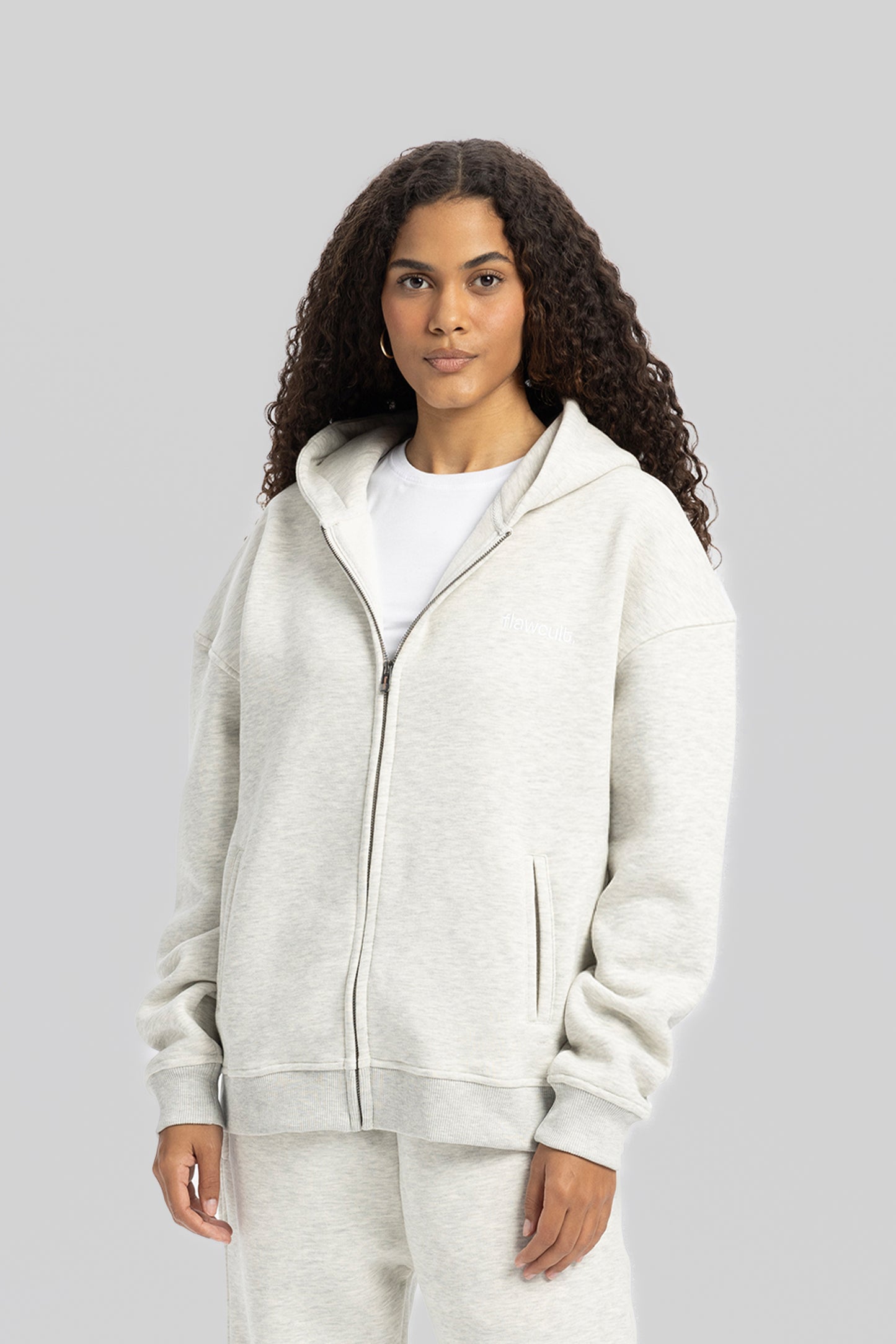 Flawcult bestickter grauer Kapuzenpullover mit Reißverschluss