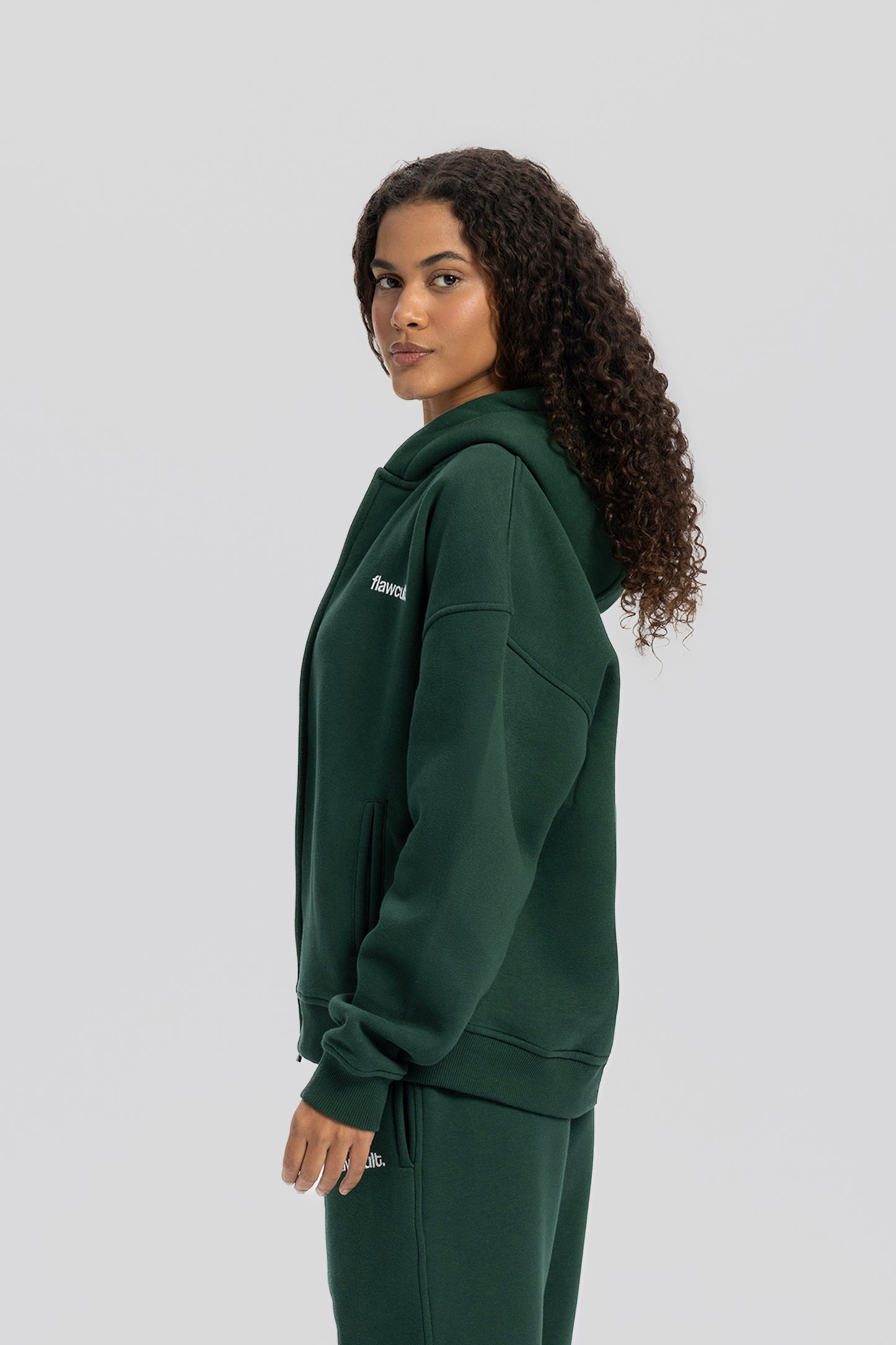 Flawcult bestickter grüner Kapuzenpullover mit Reißverschluss