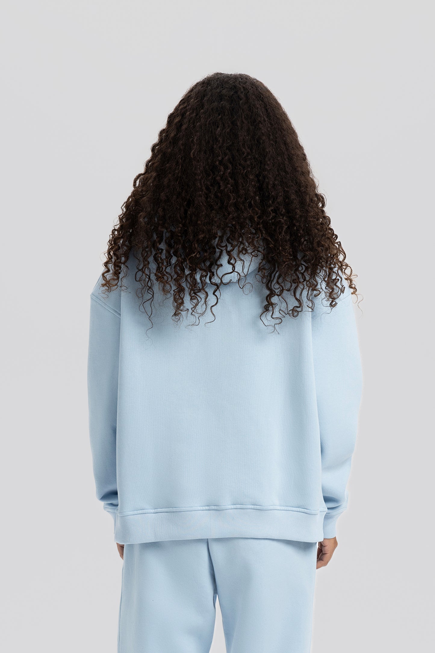 Flawcult bestickter babyblauer Kapuzenpullover mit Reißverschluss