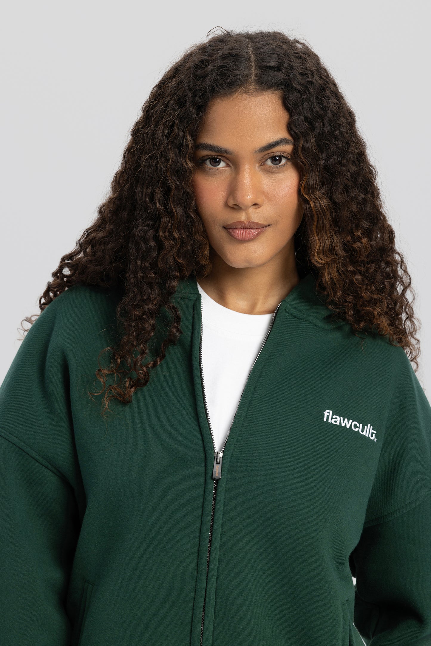 Flawcult bestickter grüner Kapuzenpullover mit Reißverschluss