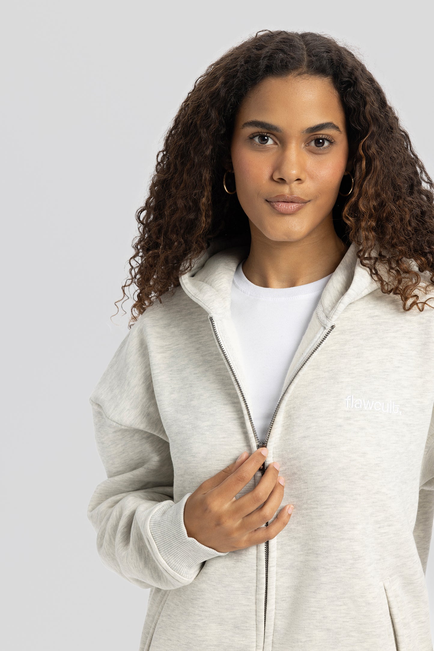 Flawcult bestickter grauer Kapuzenpullover mit Reißverschluss
