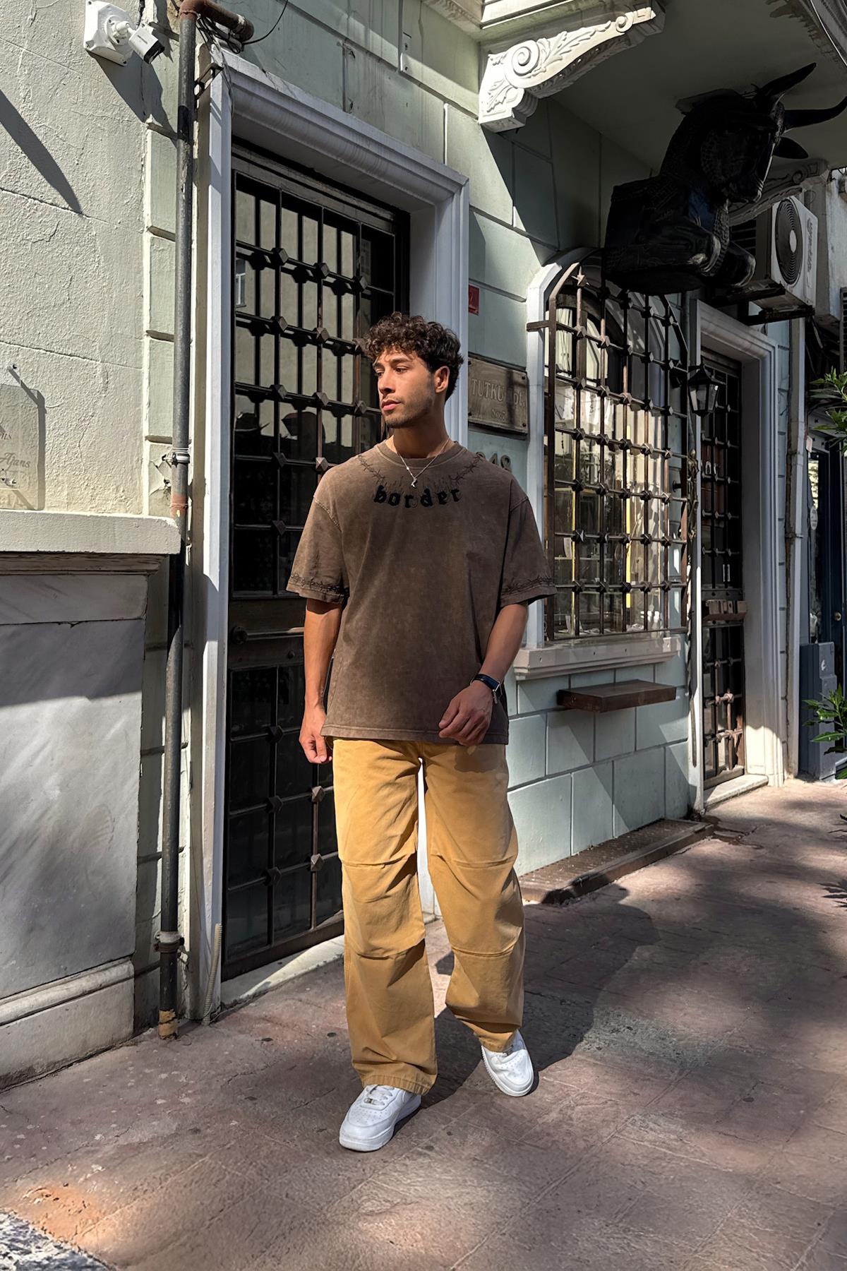 Mustard Baggy Pants with Fabric Drawstring Detail at the Back