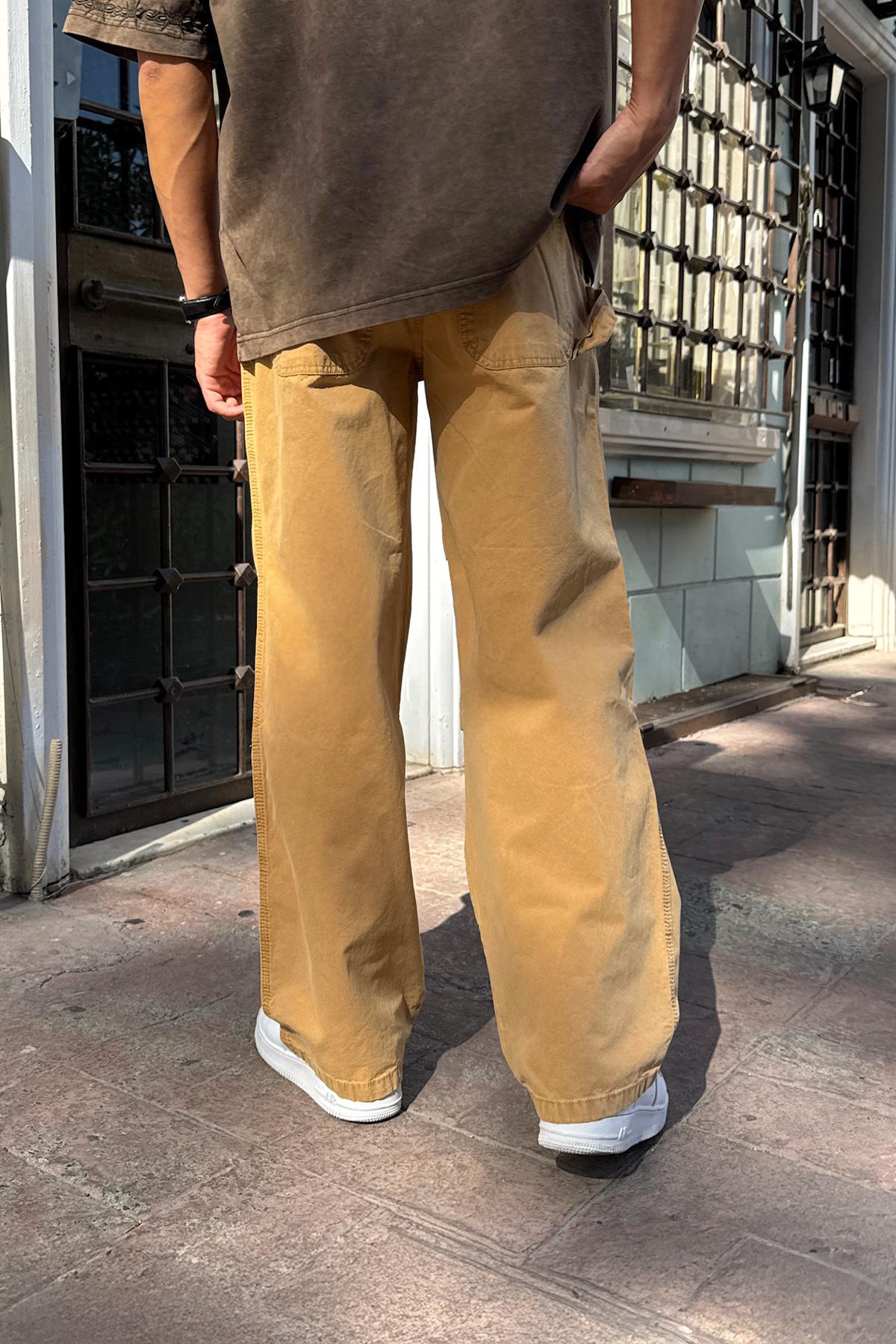 Mustard Baggy Pants with Fabric Drawstring Detail at the Back
