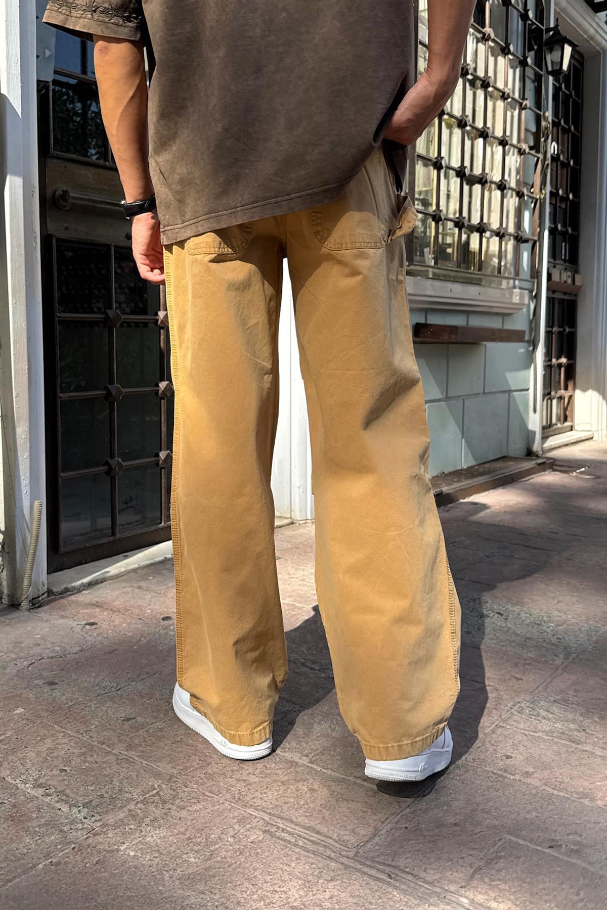 Mustard Baggy Pants with Fabric Drawstring Detail at the Back