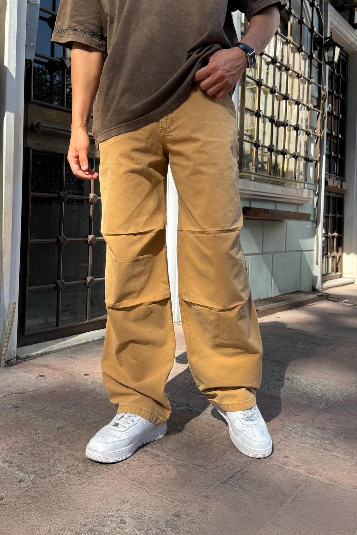 Mustard Baggy Pants with Fabric Drawstring Detail at the Back