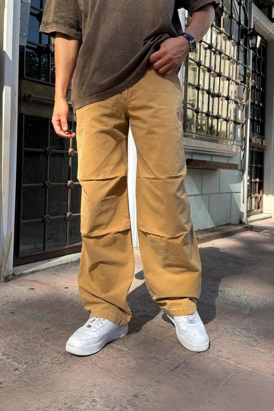 Mustard Baggy Pants with Fabric Drawstring Detail at the Back