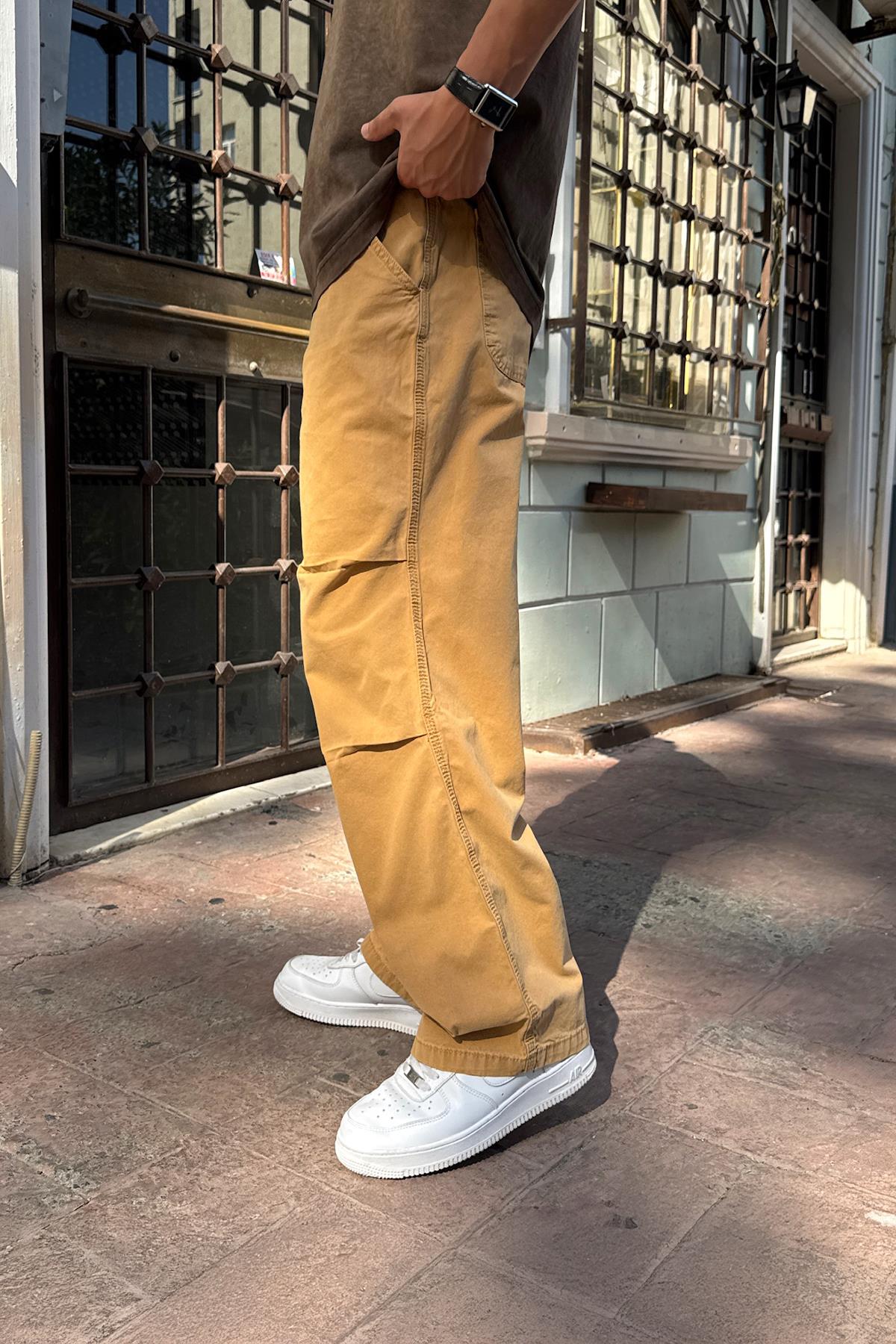 Mustard Baggy Pants with Fabric Drawstring Detail at the Back