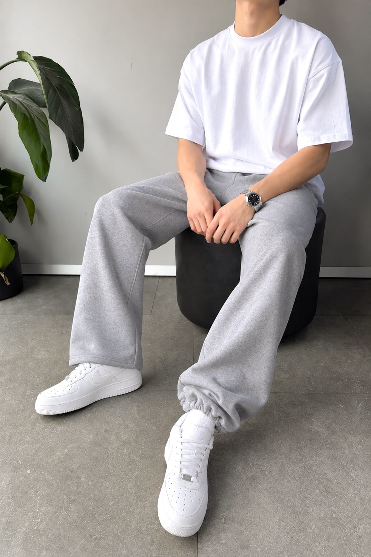 Adjustable Leg Basic Sweatpants Grey