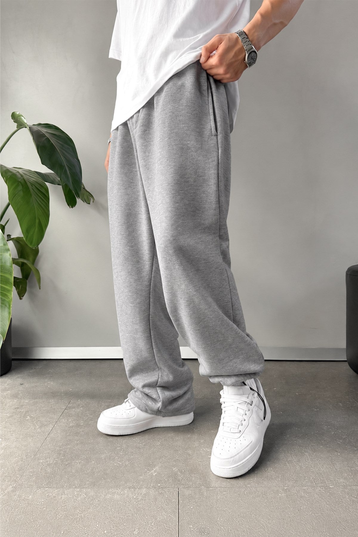 Adjustable Leg Basic Sweatpants Grey