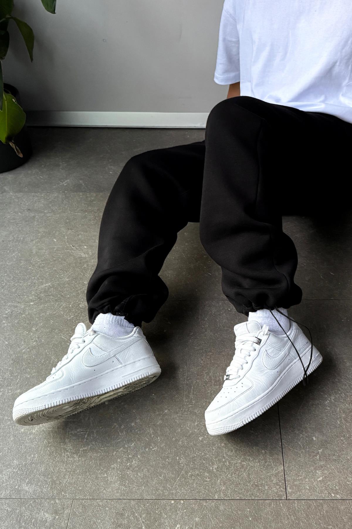 Adjustable Leg Basic Black Sweatpants