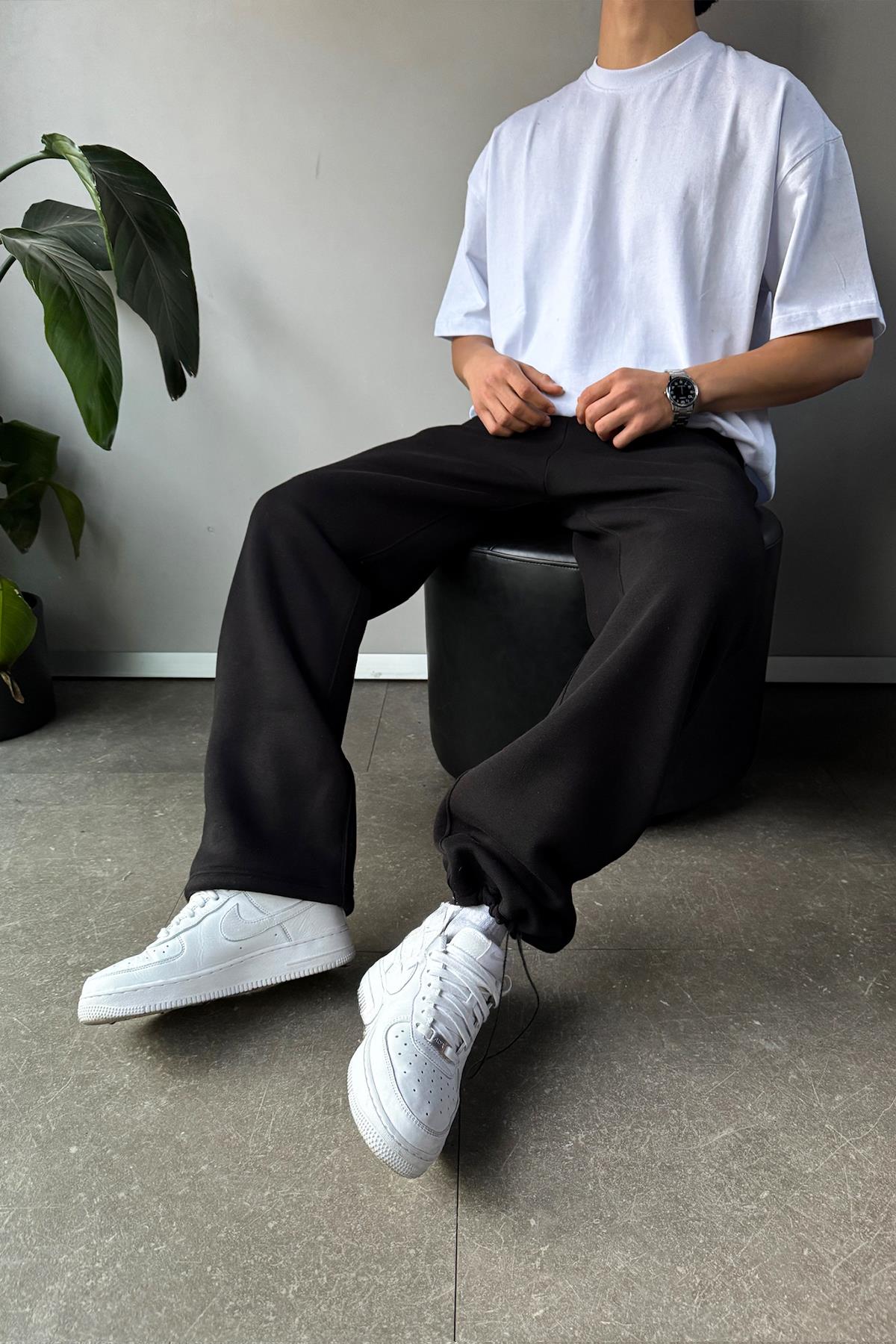 Adjustable Leg Basic Black Sweatpants