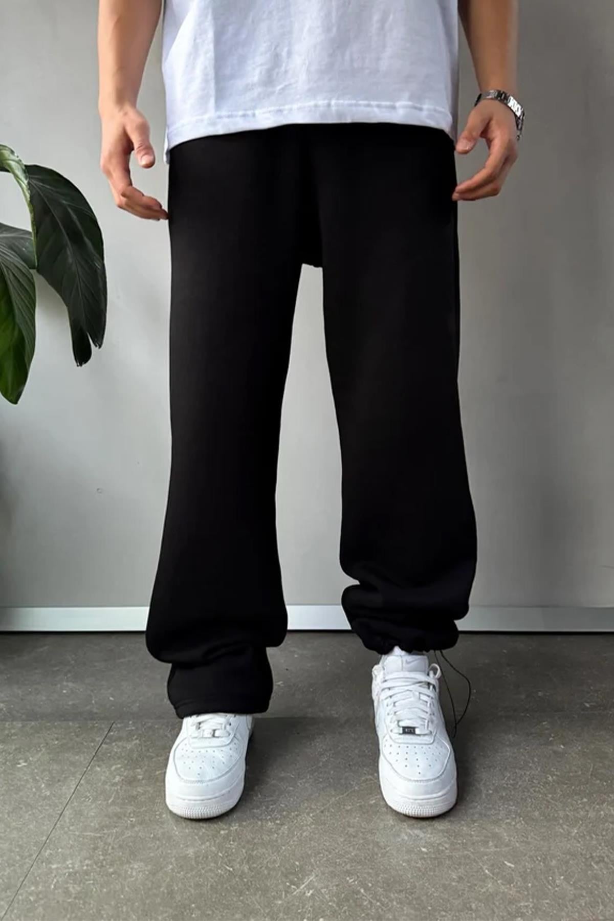 Adjustable Leg Basic Black Sweatpants