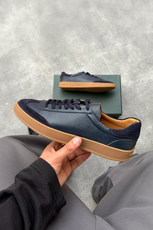 Lace-up Leather Sneakers Navy Blue