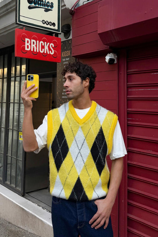 Baklava Pattern Knitted Sweater Yellow