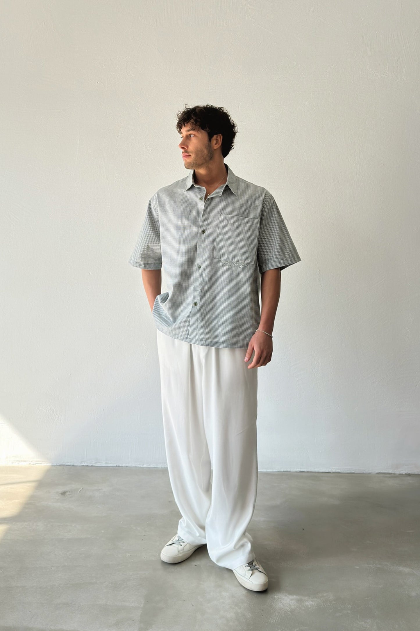 Barmodern Spirit Embroidered Plaid Green Poplin Oversize Shirt