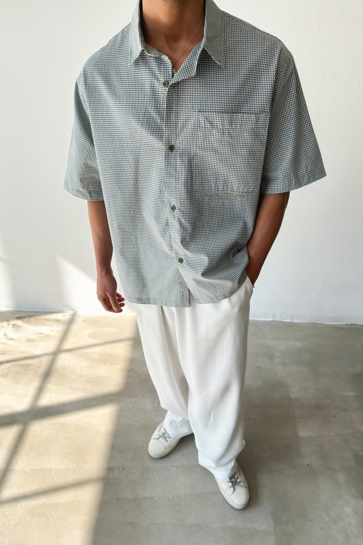 Barmodern Spirit Embroidered Plaid Green Poplin Oversize Shirt