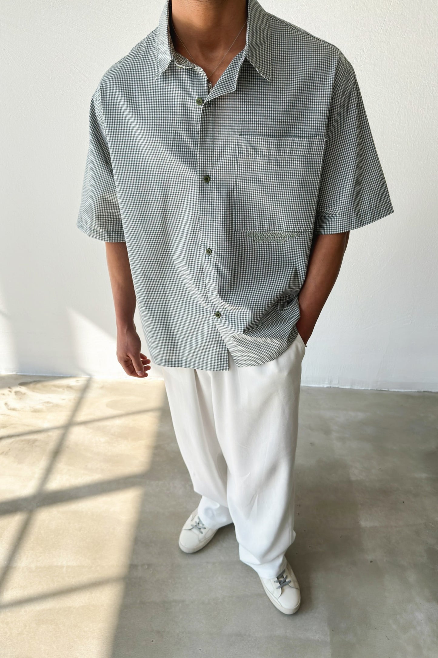 Barmodern Spirit Embroidered Plaid Green Poplin Oversize Shirt