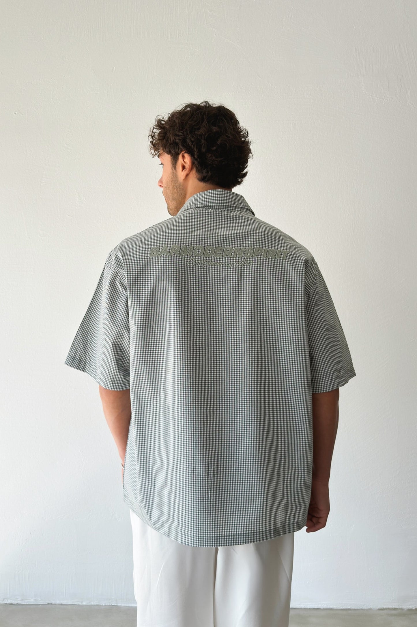 Barmodern Spirit Embroidered Plaid Green Poplin Oversize Shirt
