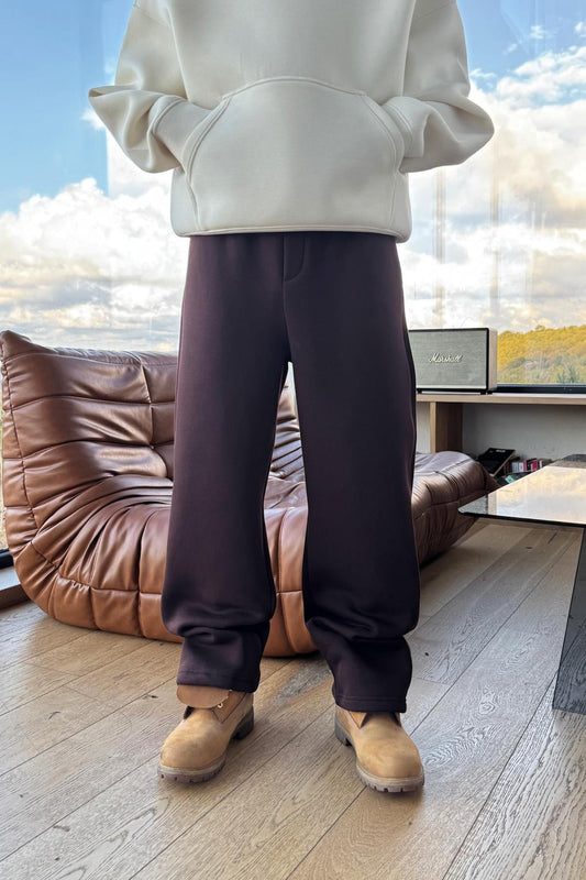 Basic Adjustable Leg Sweatpants Brown