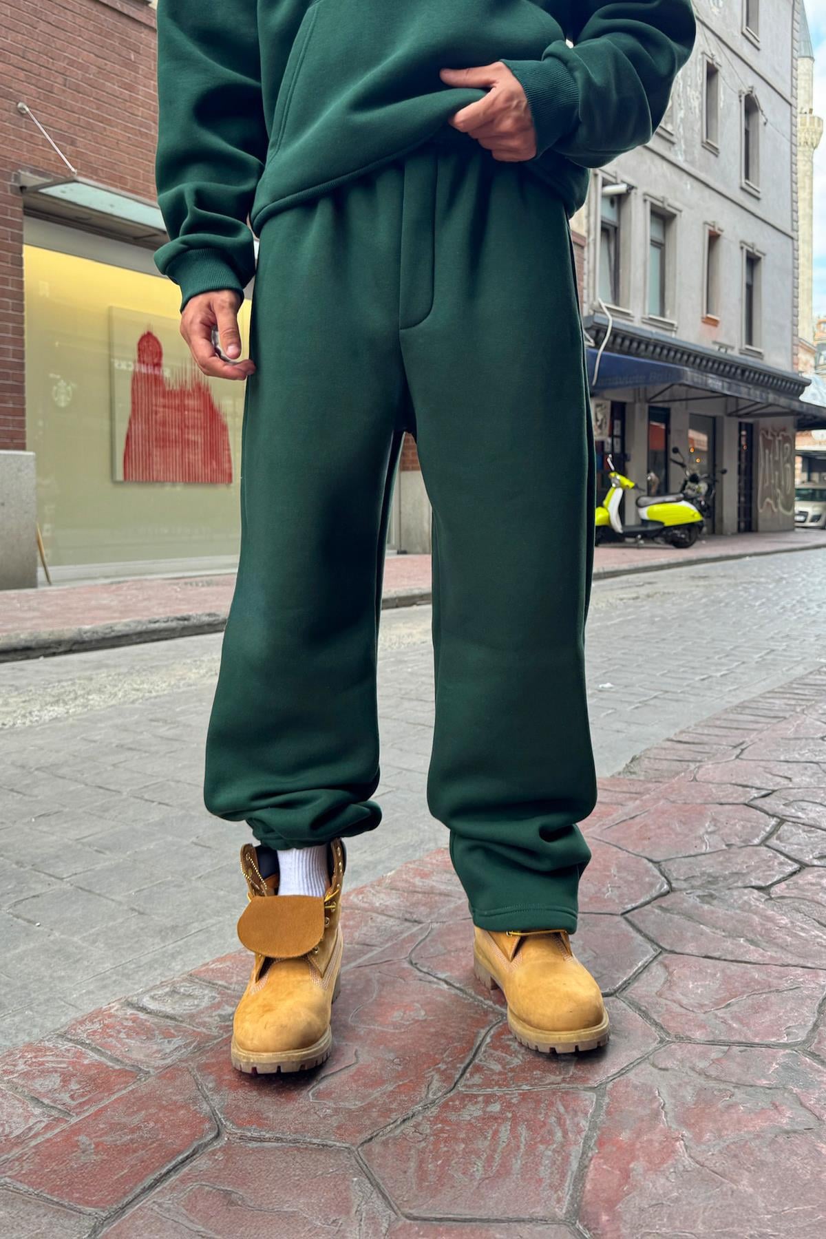 Basic Adjustable Leg Sweatpants Green