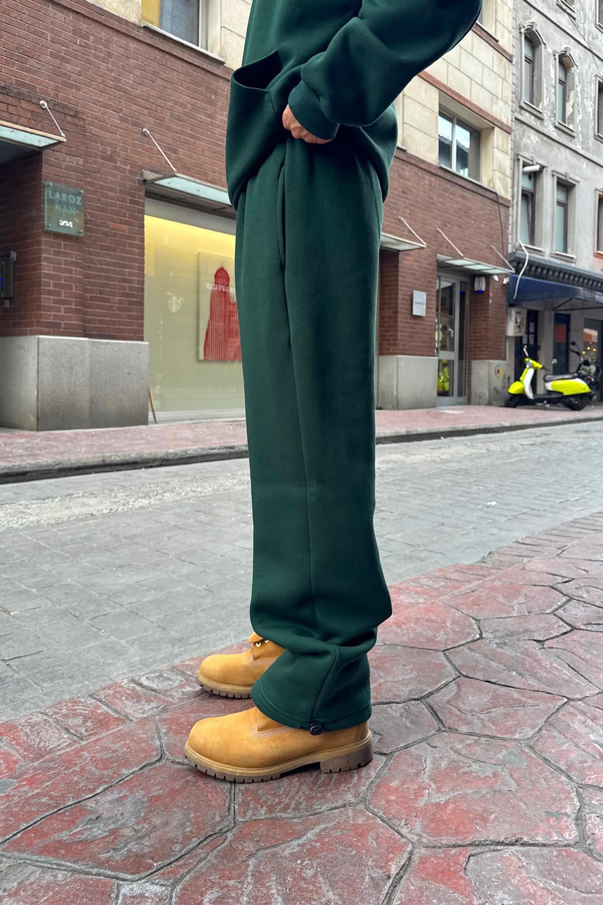 Basic Adjustable Leg Sweatpants Green
