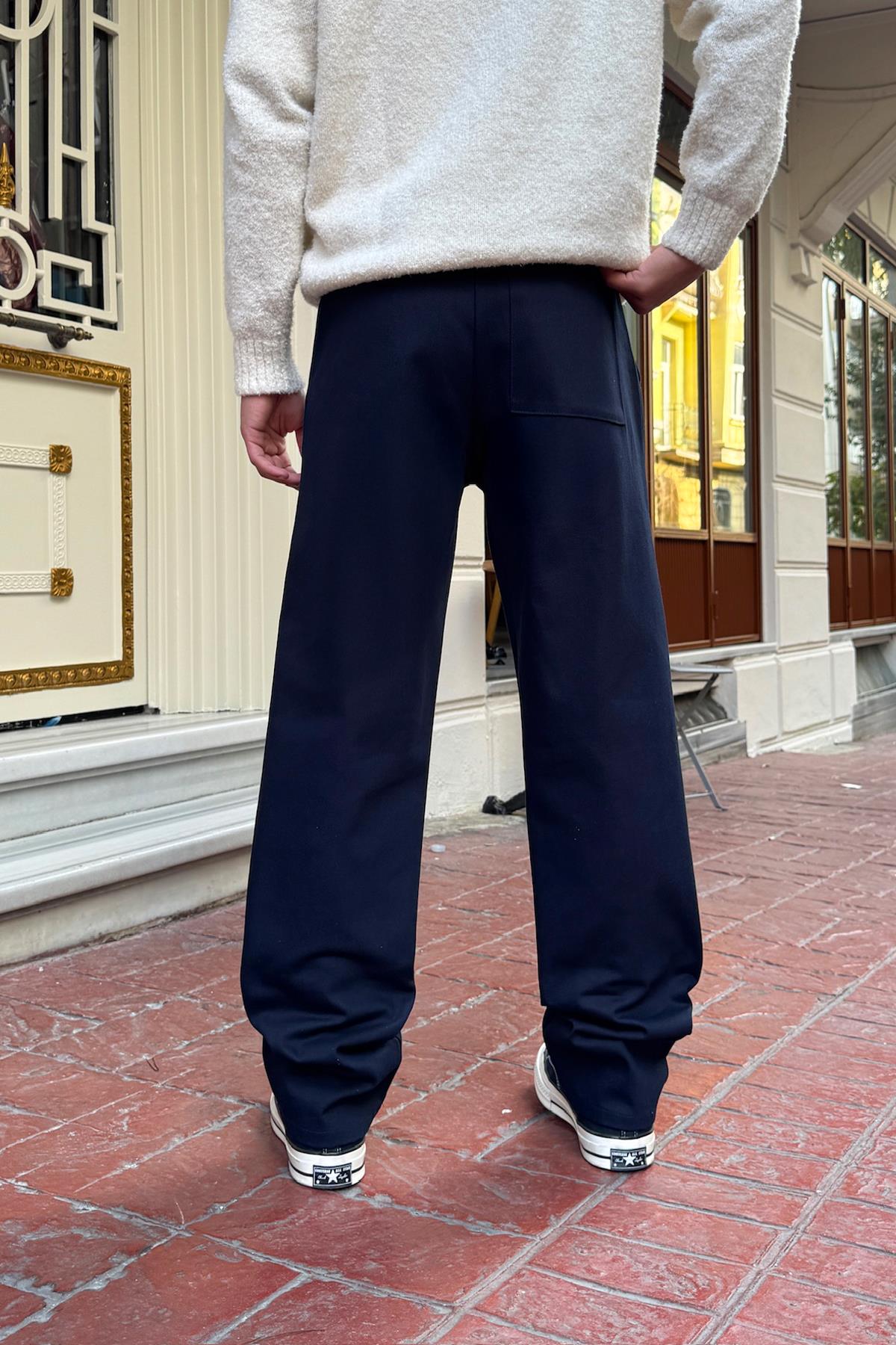 Basic Regular Gabardine Trousers Navy Blue