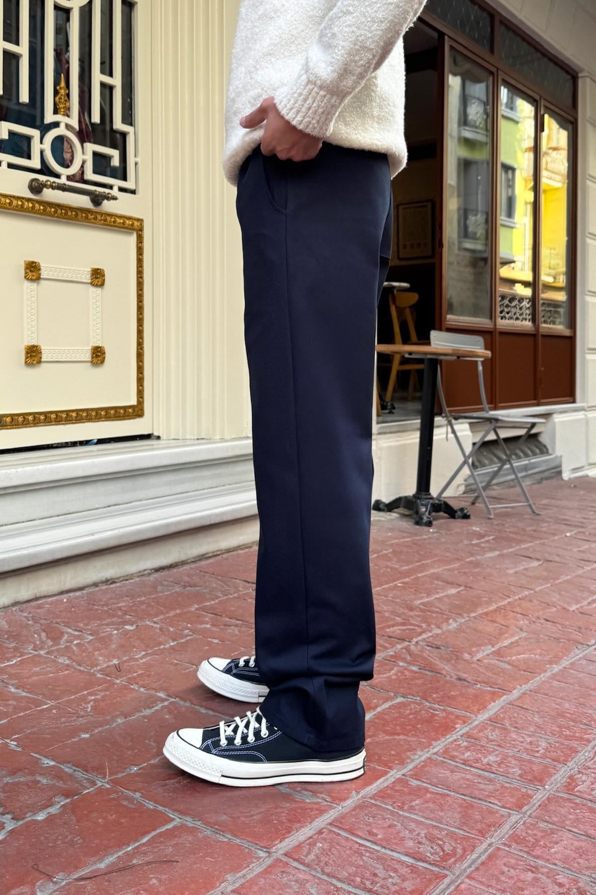 Basic Regular Gabardine Trousers Navy Blue