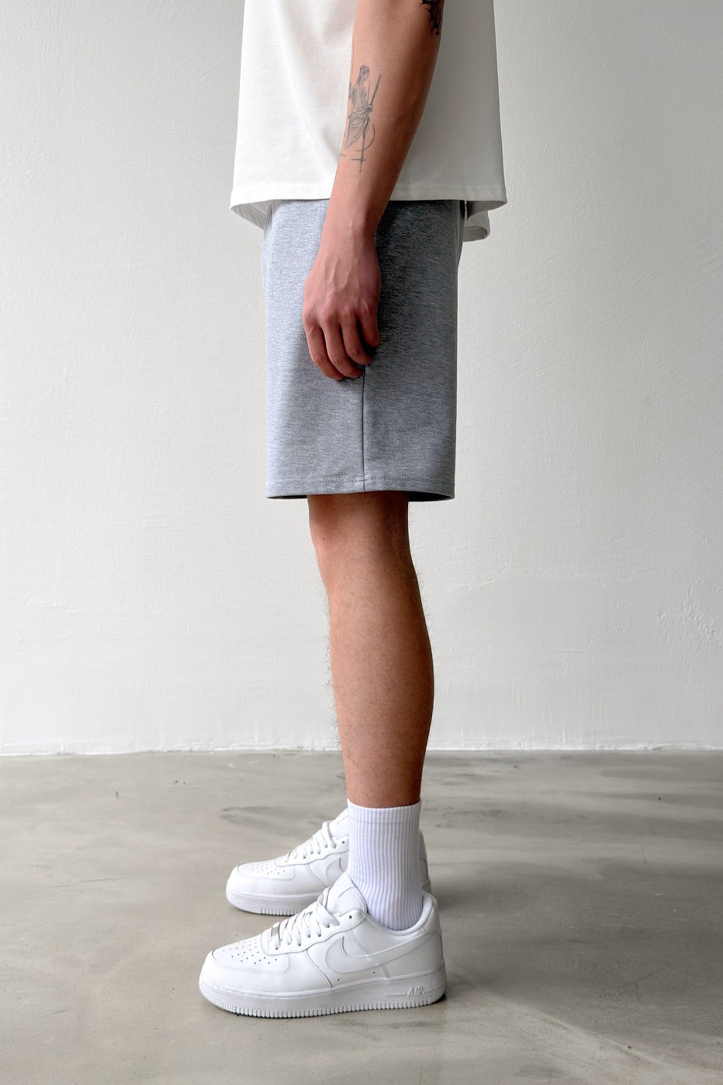 Basic Elastic Waist Grey Melange Shorts