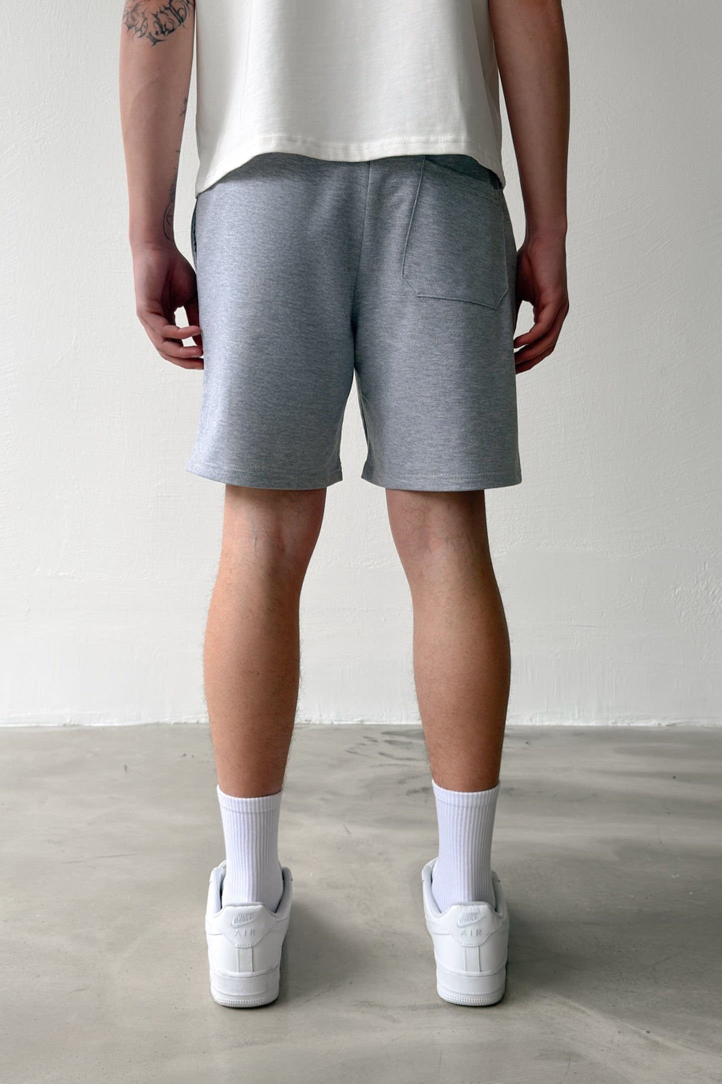 Basic Elastic Waist Grey Melange Shorts