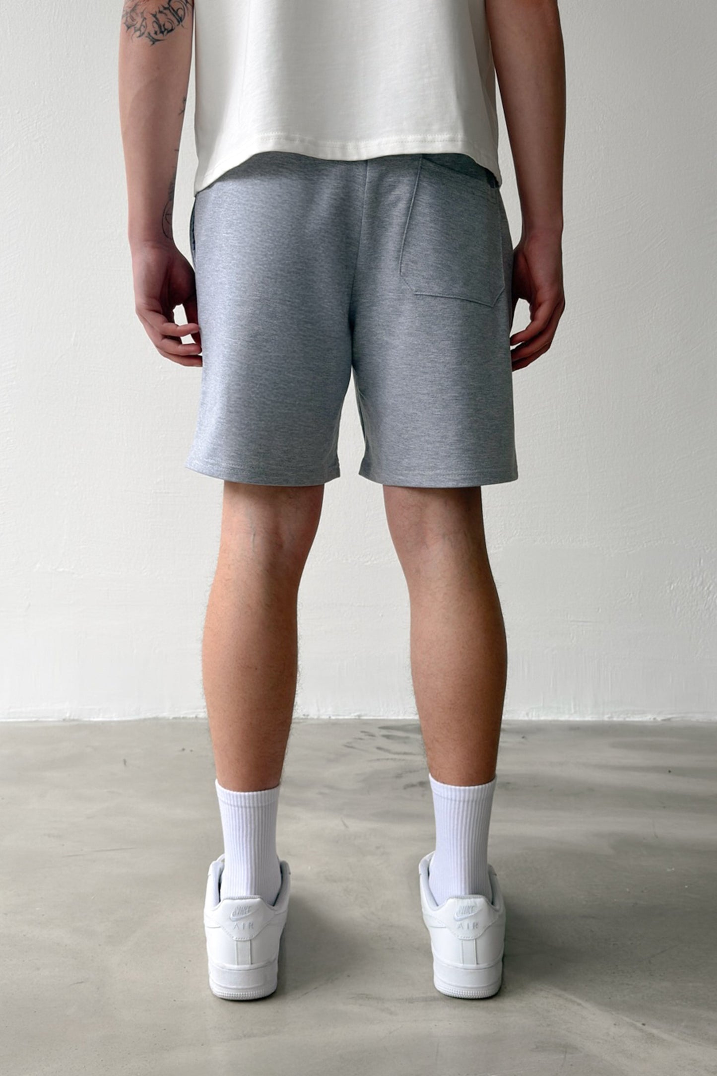 Basic Elastic Waist Grey Melange Shorts