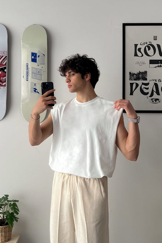 Basic Off-White Sleeveless Tank Top