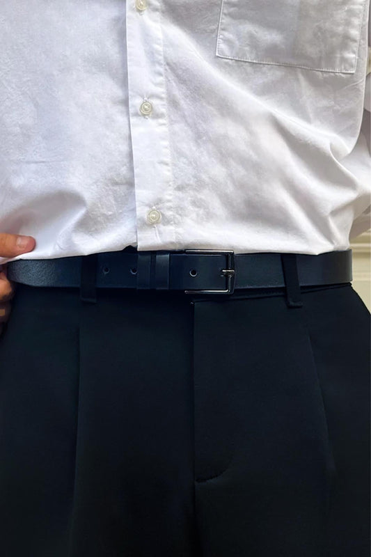 Basic Thin Leather Belt Navy Blue