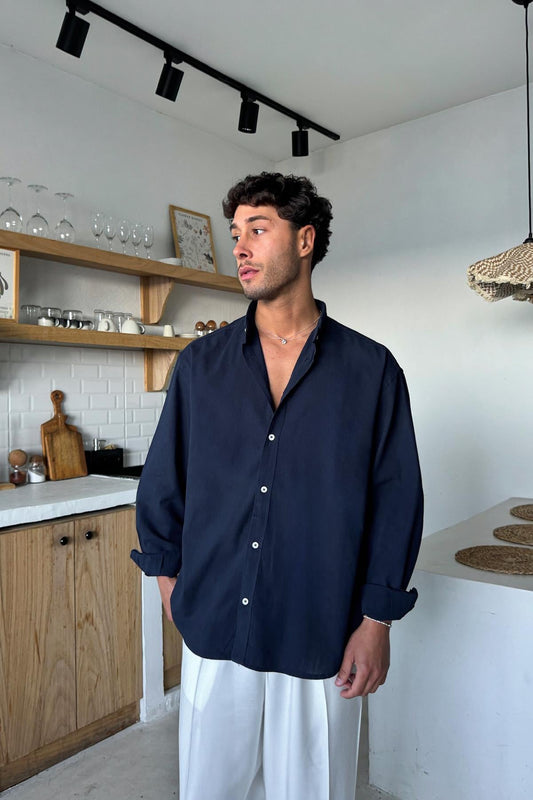 Basic Linen Shirt Navy Blue