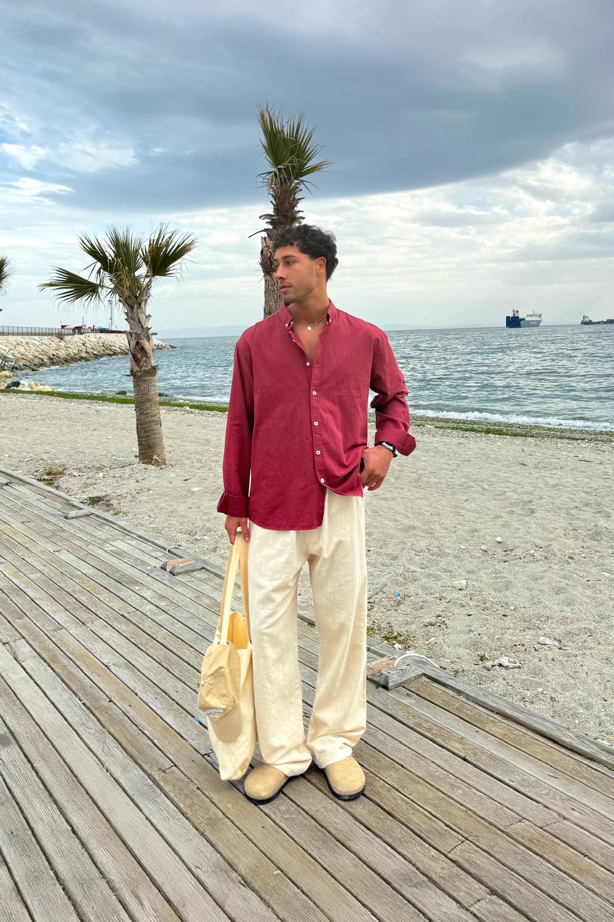 Basic Linen Shirt Burgundy