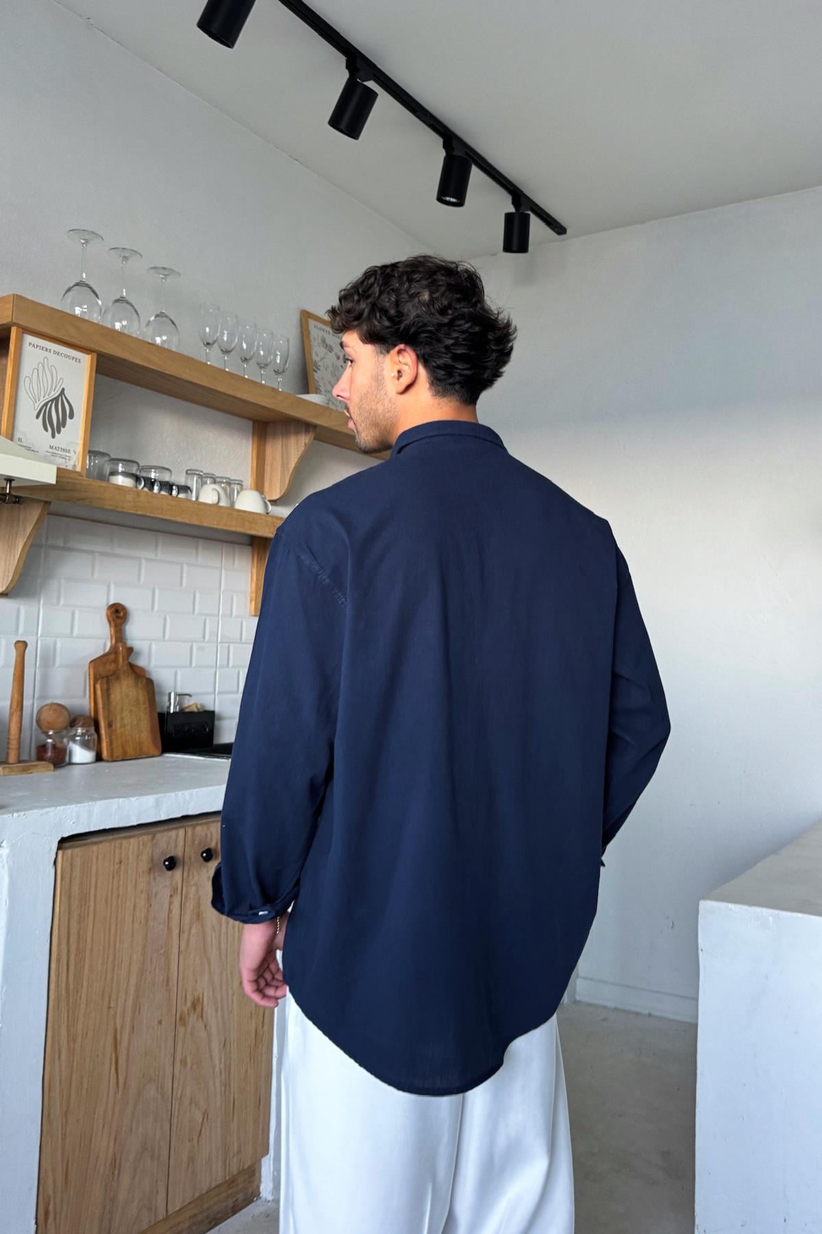 Basic Linen Shirt Navy Blue