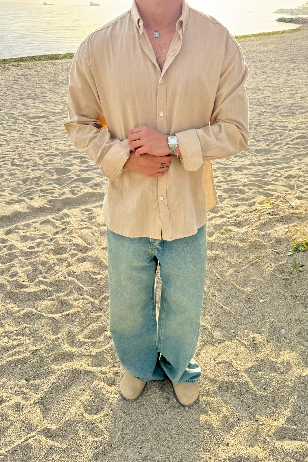 Basic Linen Shirt Beige