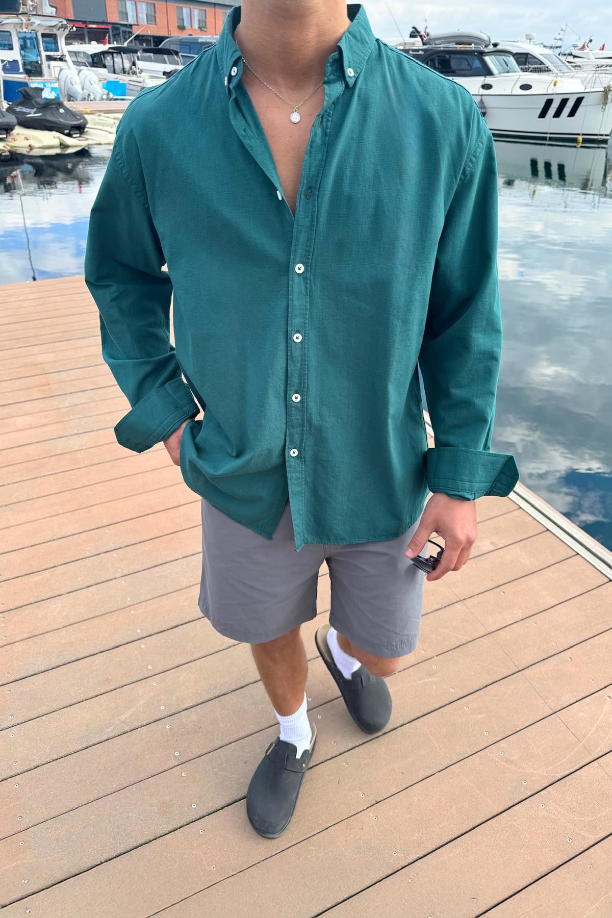 Basic Linen Green Shirt Green