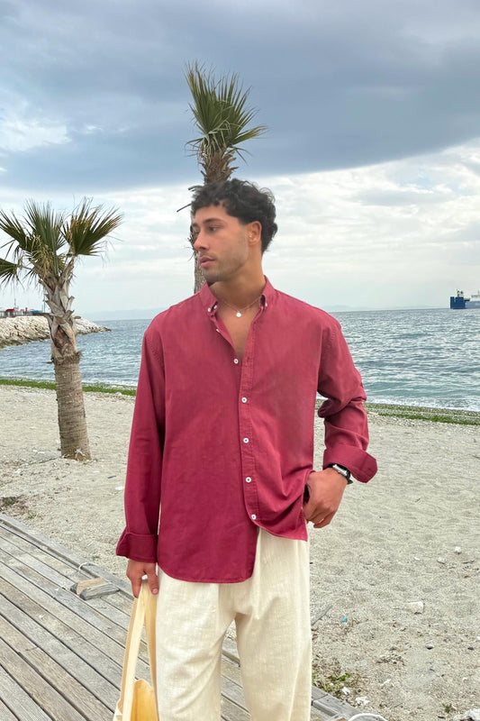 Basic Linen Shirt Burgundy
