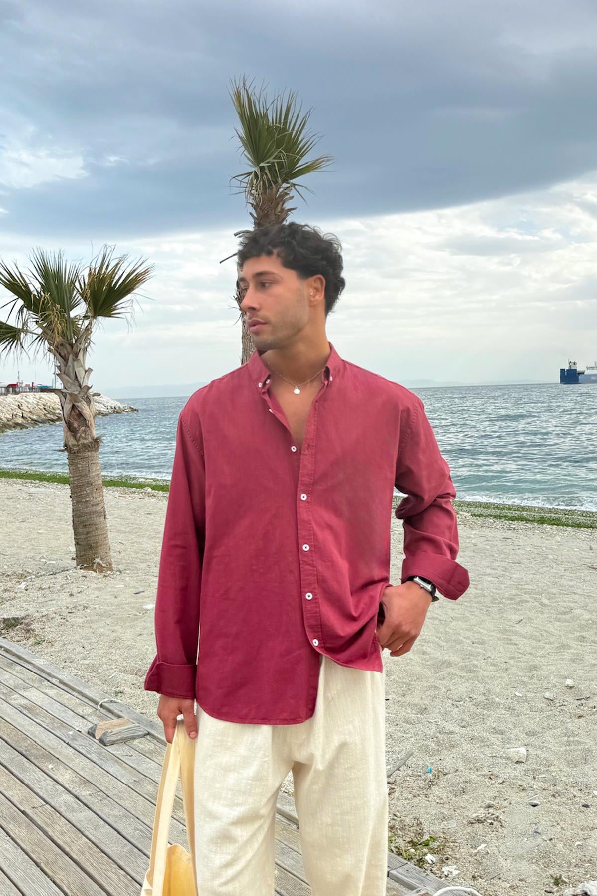 Basic Linen Shirt Burgundy