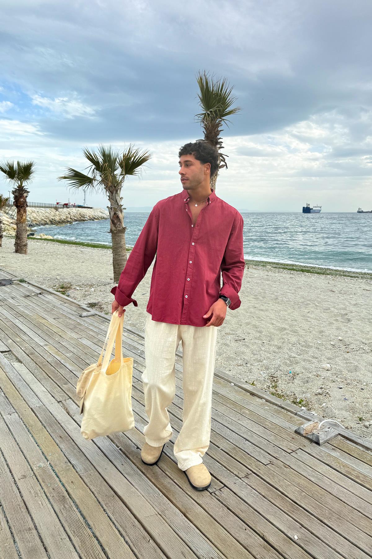 Basic Linen Shirt Burgundy