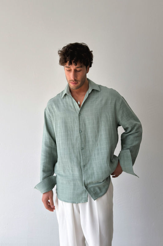 Basic Khaki Cotton Linen Oversize Shirt